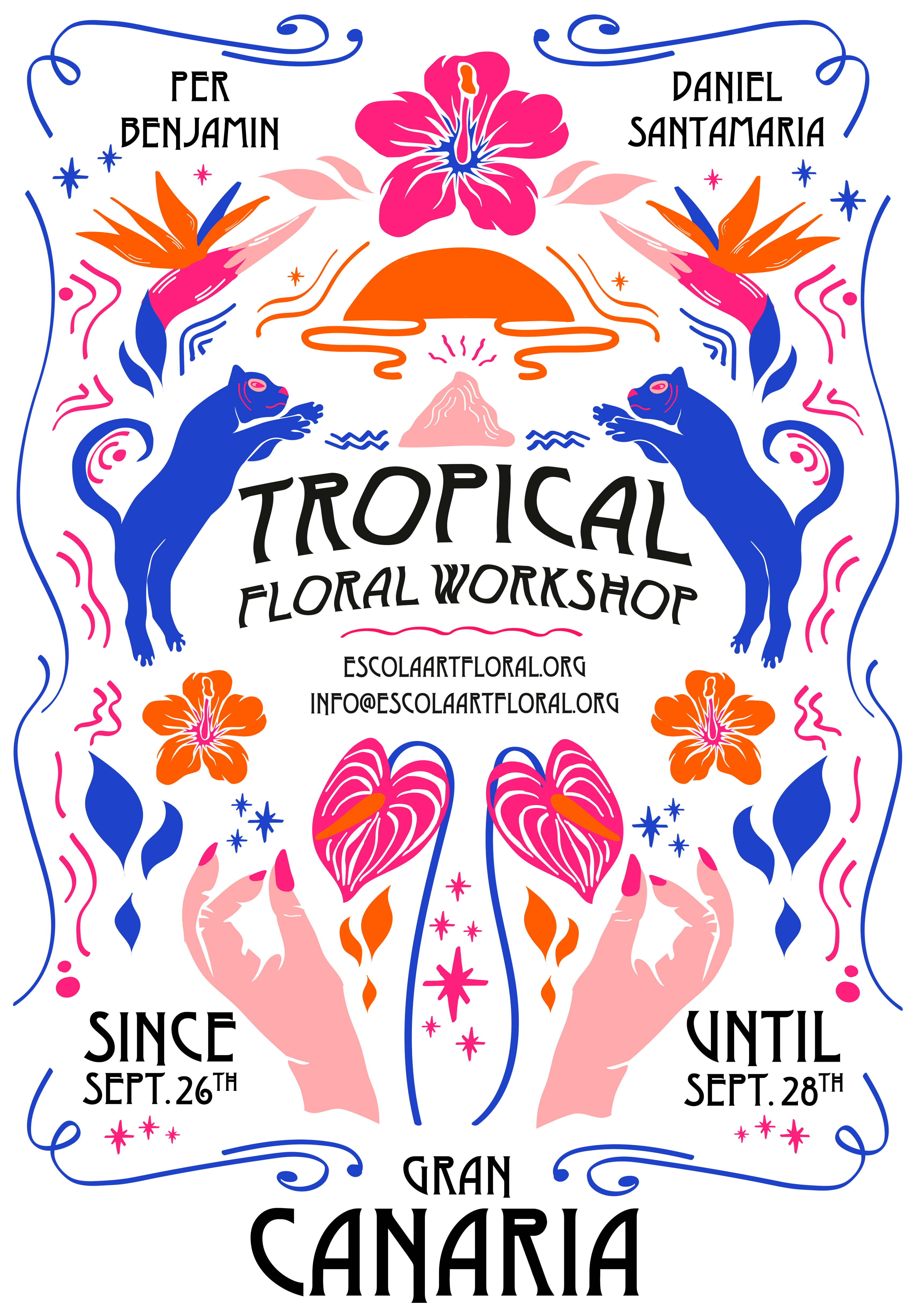 poster tropical flowers con ilustraciones coloridas